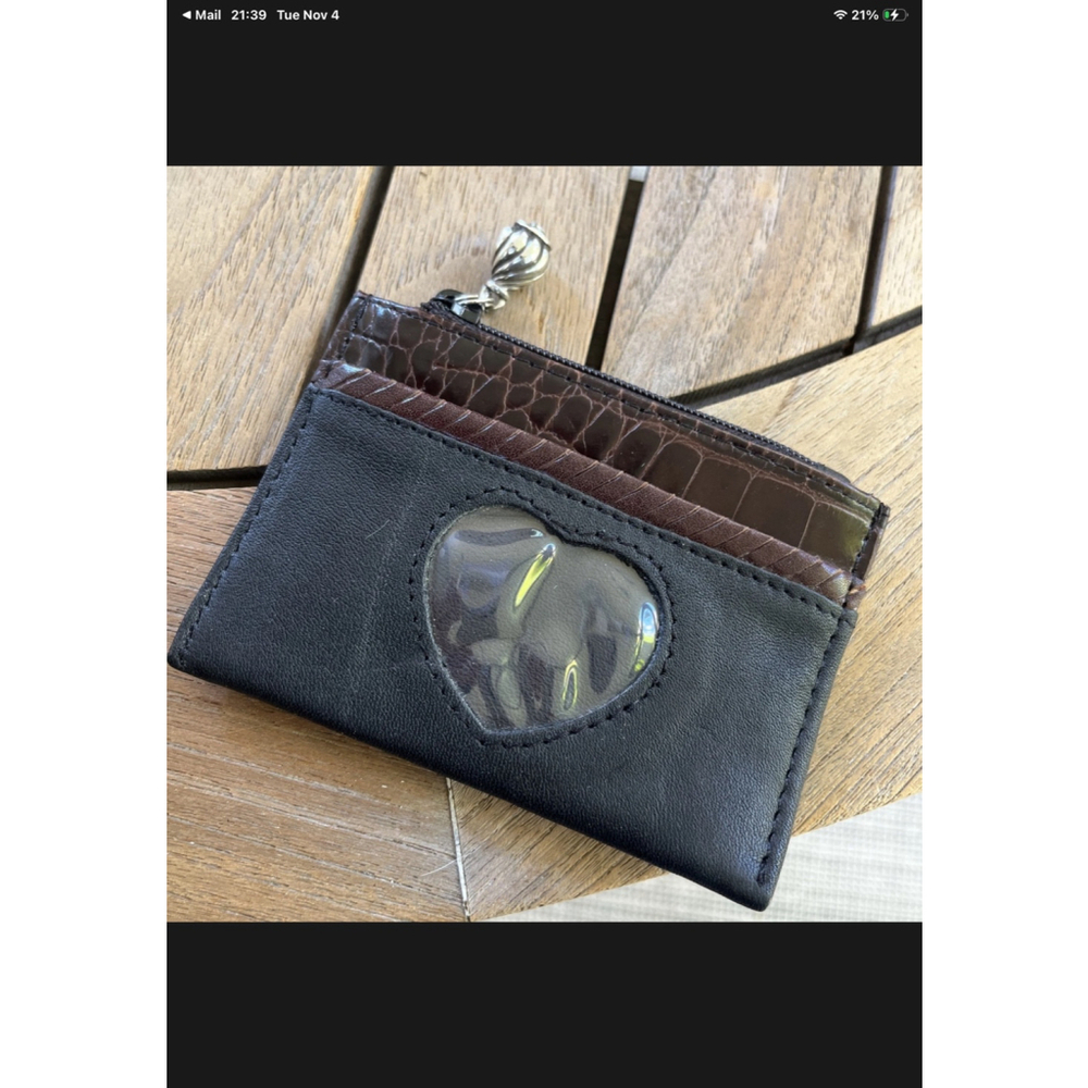 Brighton Leather Card Holder Wallet Black Brown Croc Heart ID Window
